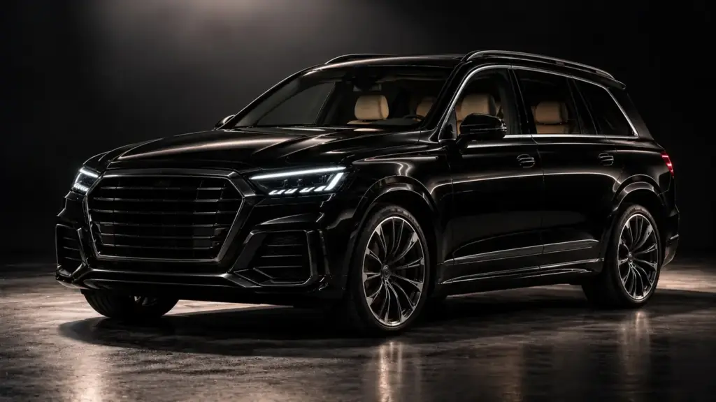 Black Audi Q7 in a dark studio