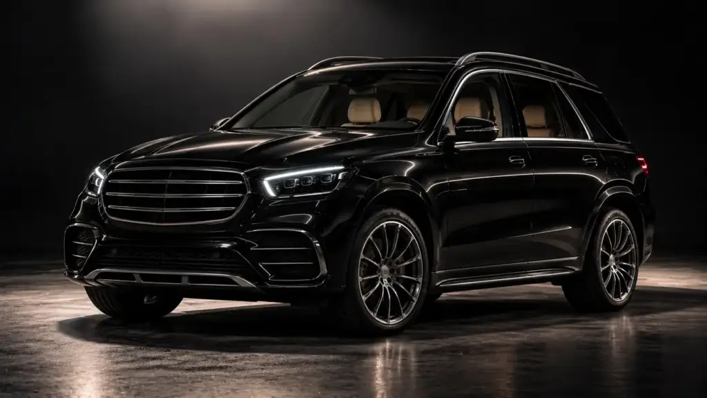 Black Mercedes-Benz ML SUV in a dark studio